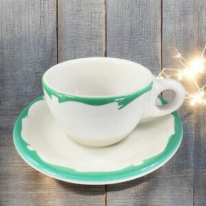 Buffalo China Restaurant Ware Crest Green Tea Cup and Saucer Set Teacup USA